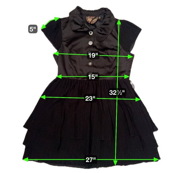 Black Pleated Mini Dress with Puff Sleeves & Statement Buttons, Lined Skirt - Picture 10 of 13